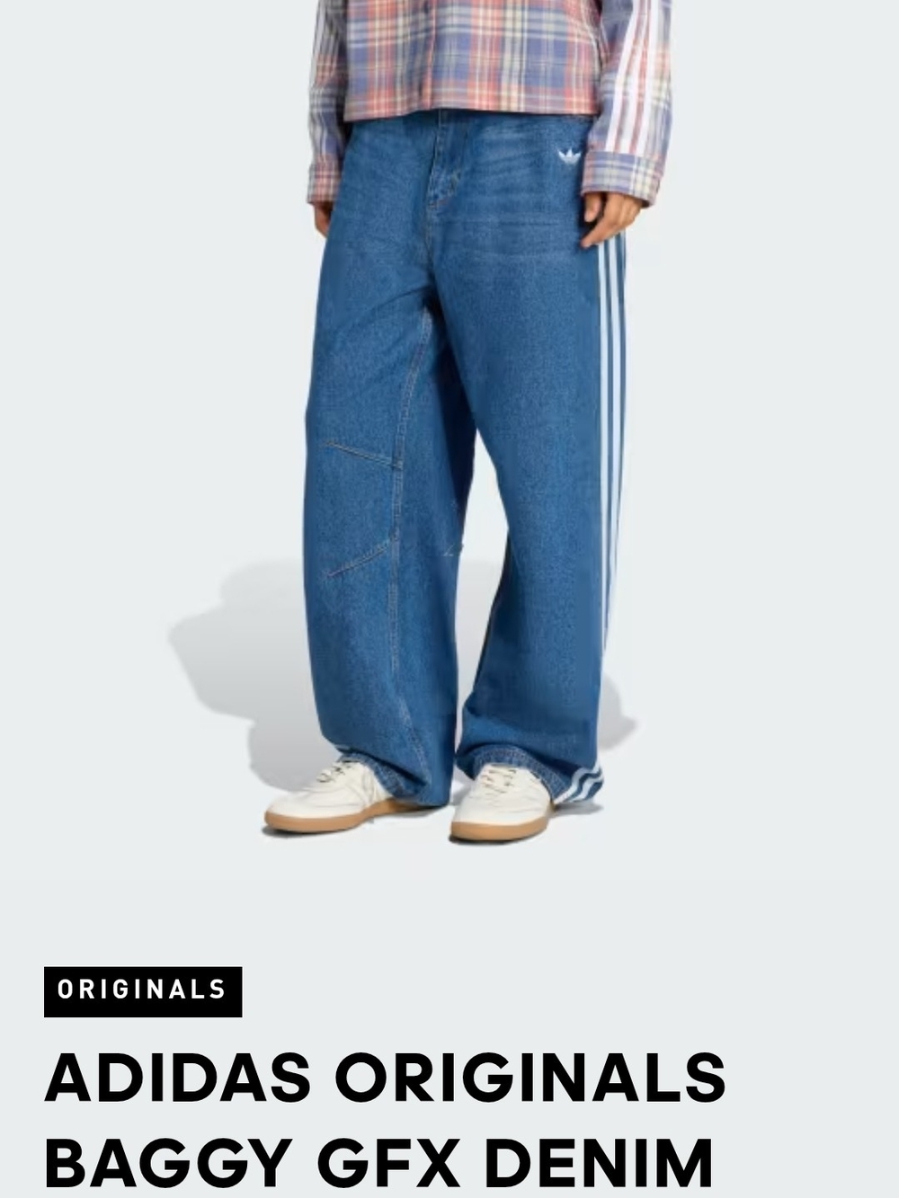 adidas Originals Blue Baggy GFX Denim Jeans with White Stripes